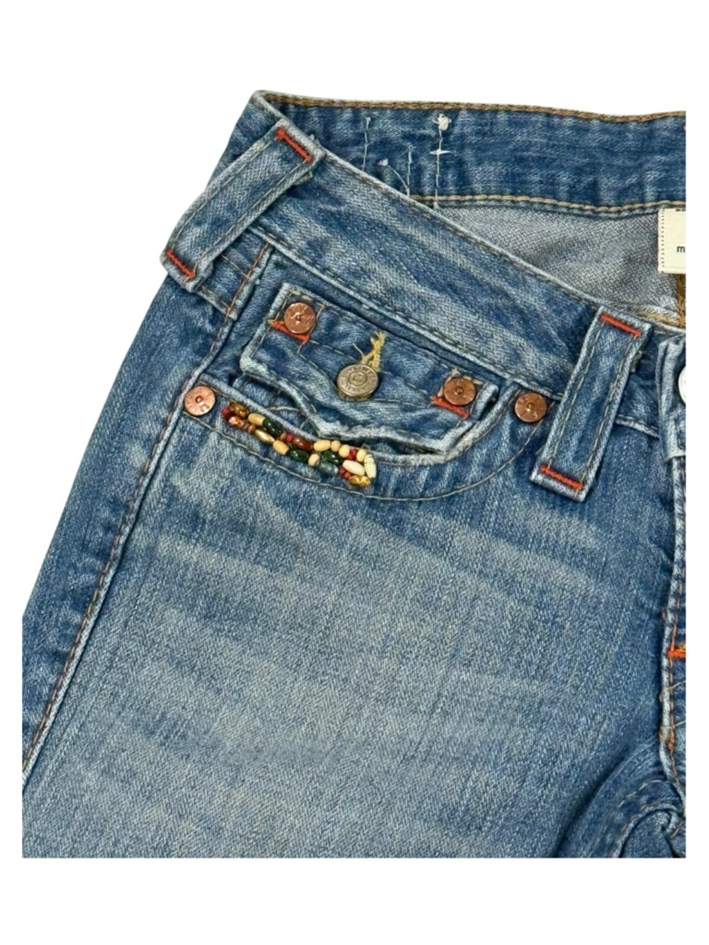 HTF: Y2K new True Religion ❉ Joey Vintage Beaded Cropped Jeans ❉ Saddle Back 25 - Picture 5 of 16